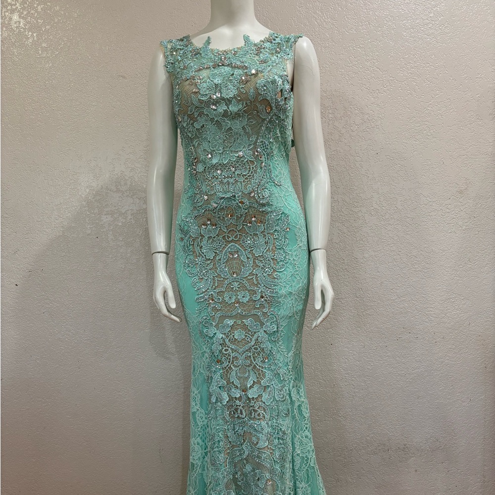 Mac Duggal Mint Lace Beaded Mermaid Gown